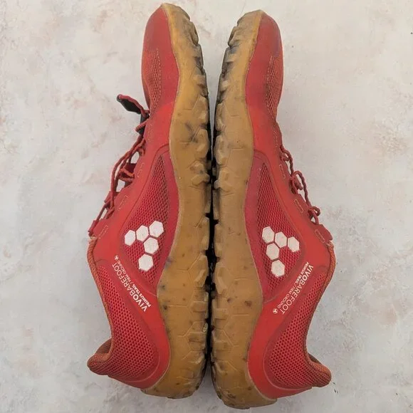USED Vivobarefoot Mens Primus Trail II FG Textile Synthetic Fiery Coral Trainers